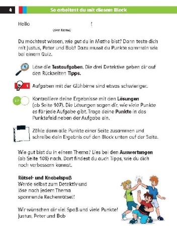 Buchcover und Innenansicht für das Buch: Die drei ??? Kids: Mein Matheblock 2. Klasse
