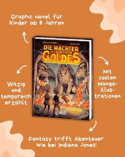 Buchcover und Innenansicht für das Buch: Die Wächter des Verfluchten Goldes (Band 1) - Das Abenteuer beginnt