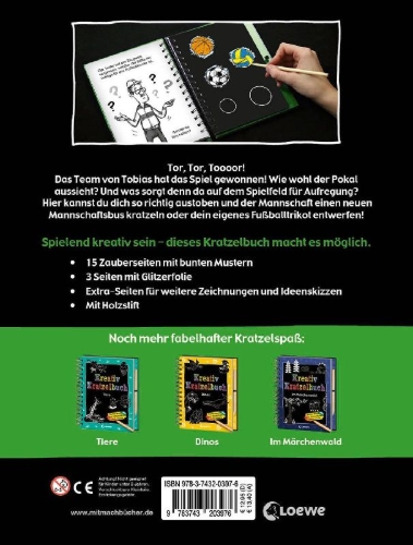 Buchcover und Innenansicht für das Buch: Kreativ-Kratzelbuch: Fußball