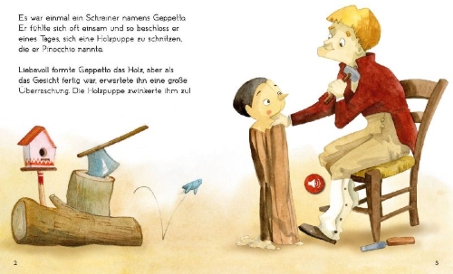 Buchcover und Innenansicht für das Buch: Pinocchio