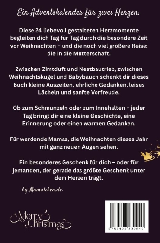 Buchcover und Innenansicht für das Buch: Adventskalender für Schwangere - 24 Herzmomente mit Baby im Bauch für werdende Mütter in der Weihnachtszeit