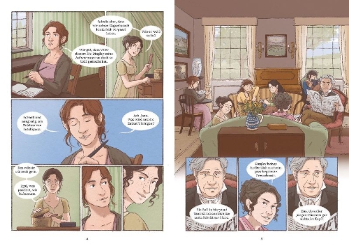 Buchcover und Innenansicht für das Buch: Stolz und Vorurteil - die Graphic Novel nach Jane Austen