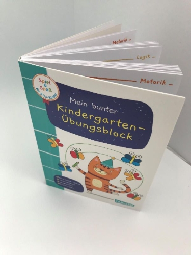 Buchcover und Innenansicht für das Buch: Spiel+Spaß für KiTa-Kinder: Mein bunter Kindergarten-Übungsblock