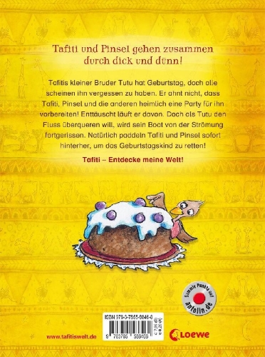 Buchcover und Innenansicht für das Buch: Tafiti und das verschwundene Geburtstagskind