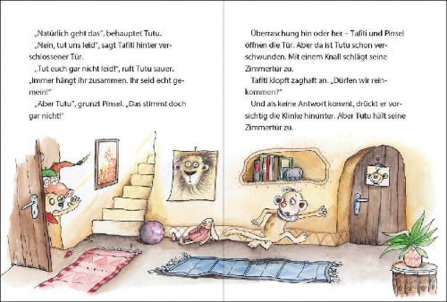 Buchcover und Innenansicht für das Buch: Tafiti und das verschwundene Geburtstagskind