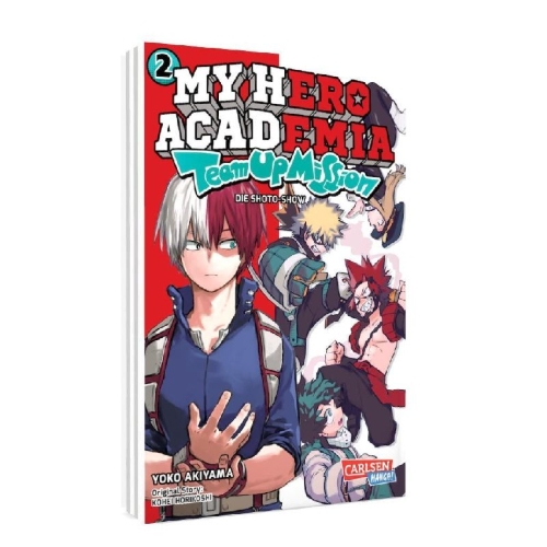 Buchcover und Innenansicht für das Buch: Boku no Hero Academia: Team Up Mission
