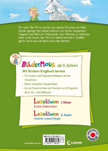 Buchcover und Innenansicht für das Buch: Bildermaus - Mit Bildern Englisch lernen - Geschichten vom kleinen Einhorn - Little Unicorn Stories