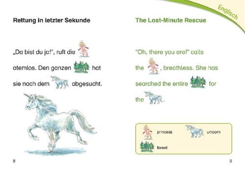 Buchcover und Innenansicht für das Buch: Bildermaus - Mit Bildern Englisch lernen - Geschichten vom kleinen Einhorn - Little Unicorn Stories