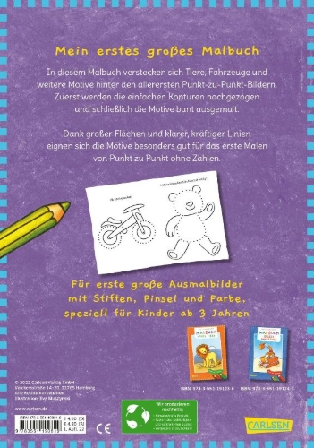 Buchcover und Innenansicht für das Buch: Ausmalbilder für Kita-Kinder: Mein erstes großes Malbuch: Punkt zu Punkt