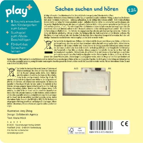 Buchcover und Innenansicht für das Buch: Play+ Mein allererstes Soundbuch Im Kindergarten - ab 12 Monate