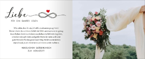 Buchcover und Innenansicht für das Buch: Alles Gute zu eurer Hochzeit. Feiert eure Liebe!