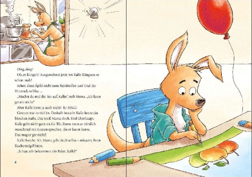 Buchcover und Innenansicht für das Buch: Kalle Känguru braucht ab und zu mal seine Ruh