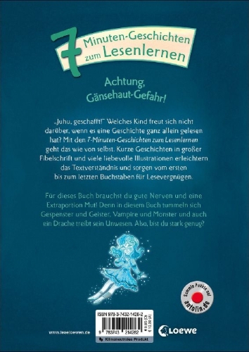 Buchcover und Innenansicht für das Buch: Leselöwen - Das Original - 7-Minuten-Geschichten zum Lesenlernen - Achtung, Gänsehaut-Gefahr!