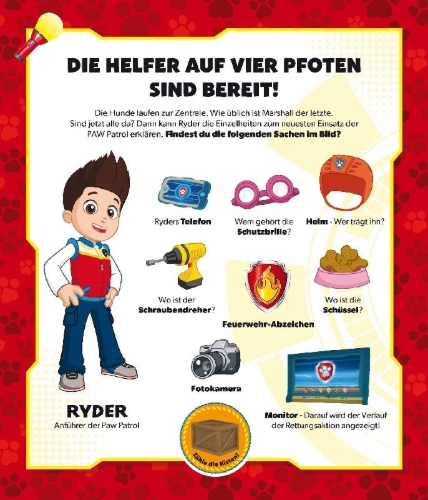Buchcover und Innenansicht für das Buch: PAW Patrol Mein Taschenlampenbuch ab 4 Jahren