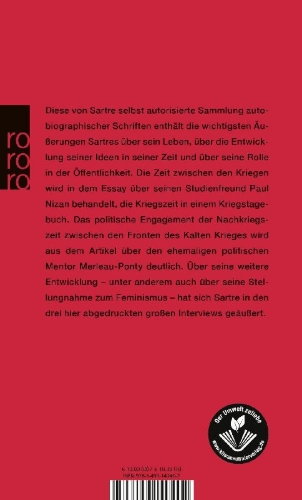 Buchcover und Innenansicht für das Buch: Sartre über Sartre