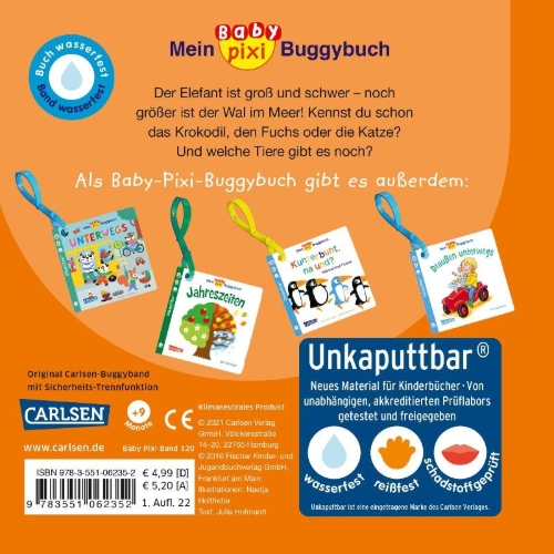 Buchcover und Innenansicht für das Buch: Baby Pixi (unkaputtbar) 120: Mein Baby-Pixi-Buggybuch: Mein erstes Tierbuch