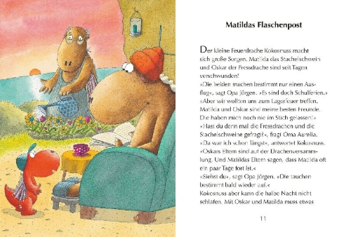 Buchcover und Innenansicht für das Buch: Der kleine Drache Kokosnuss reist um die Welt