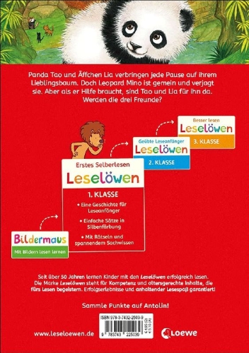 Buchcover und Innenansicht für das Buch: Leselöwen 1. Klasse - Ein Panda in der Dschungelschule