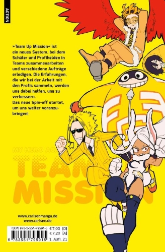 Buchcover und Innenansicht für das Buch: Boku no Hero Academia: Team Up Mission