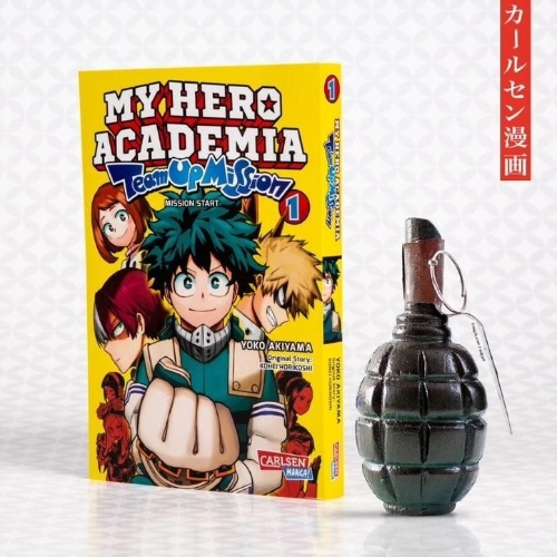 Buchcover und Innenansicht für das Buch: Boku no Hero Academia: Team Up Mission