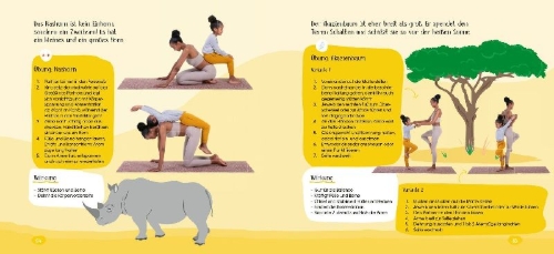 Buchcover und Innenansicht für das Buch: Komm, wir machen Yoga! Eine Reise um die Welt