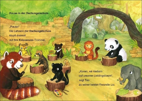 Buchcover und Innenansicht für das Buch: Leselöwen 1. Klasse - Ein Panda in der Dschungelschule