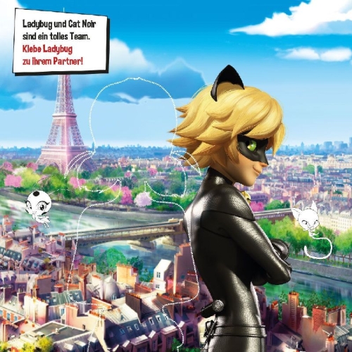 Buchcover und Innenansicht für das Buch: Miraculous: Heldenhafte Sticker zum Ausmalen