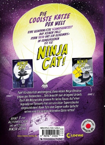 Buchcover und Innenansicht für das Buch: Toto the Ninja Cat and the Superstar Catastrophe