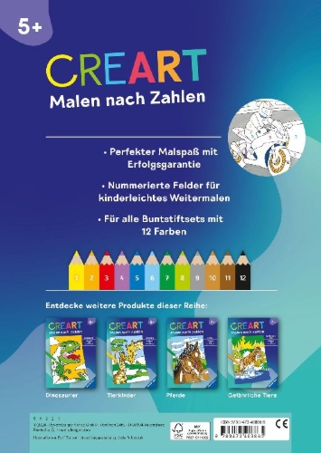 Buchcover und Innenansicht für das Buch: CreArt Malen nach Zahlen ab 5: Fahrzeuge