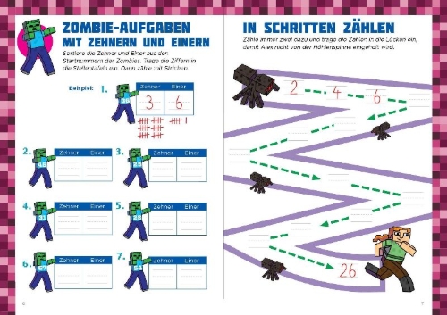 Buchcover und Innenansicht für das Buch: Math for Minecrafters: Adventures in Addition and Substraction