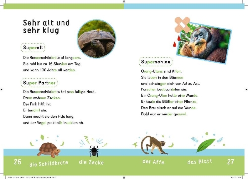 Buchcover und Innenansicht für das Buch: Dein Lesestart: Weißt du schon alles über Supertiere? Ab 1. Klasse