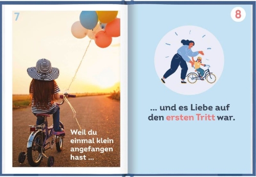 Buchcover und Innenansicht für das Buch: 100 Gründe, warum Fahrradfahrer glücklicher sind