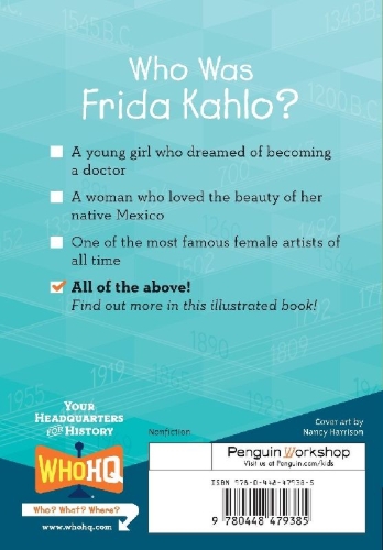 Buchcover und Innenansicht für das Buch: Who Was Frida Kahlo?