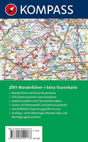 Buchcover und Innenansicht für das Buch: KOMPASS Wanderführer Nordpfälzer Bergland, Rheinhessen, 50 Touren