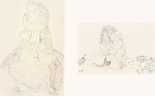 Buchcover und Innenansicht für das Buch: Gustav Klimt: Erotische Zeichnungen/ Erotic Sketchbook