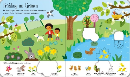 Buchcover und Innenansicht für das Buch: Mein buntes Klappenbuch: Wetter und Jahreszeiten