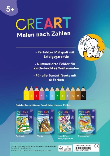Buchcover und Innenansicht für das Buch: CreArt Malen nach Zahlen ab 5: Dinosaurier