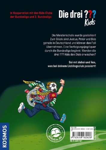 Buchcover und Innenansicht für das Buch: Die drei ??? Kids, Bundesliga-Alarm