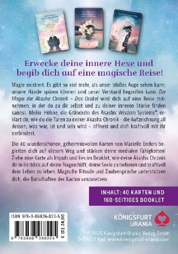 Buchcover und Innenansicht für das Buch: Die Magie der Akasha Chronik - Das Orakel - 40 Orakelkarten und 160-seitiges Booklet