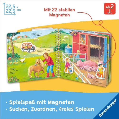 Buchcover und Innenansicht für das Buch: Mein großes Magnetbuch - Was gehört wohin? Auf dem Bauernhof