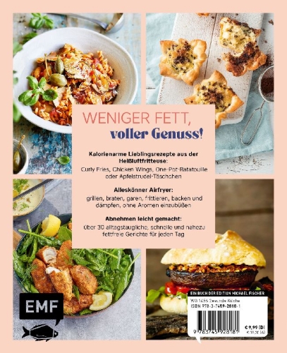 Buchcover und Innenansicht für das Buch: Abnehmen mit dem Airfryer - 30 Rezepte für die Heißluftfritteuse