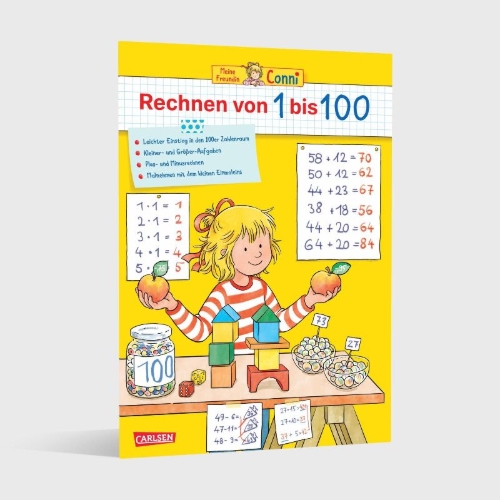 Buchcover und Innenansicht für das Buch: Conni Gelbe Reihe (Beschäftigungsbuch): Rechnen von 1 bis 100
