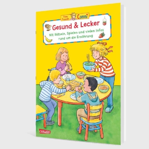 Buchcover und Innenansicht für das Buch: Conni Gelbe Reihe (Beschäftigungsbuch): Gesund & lecker