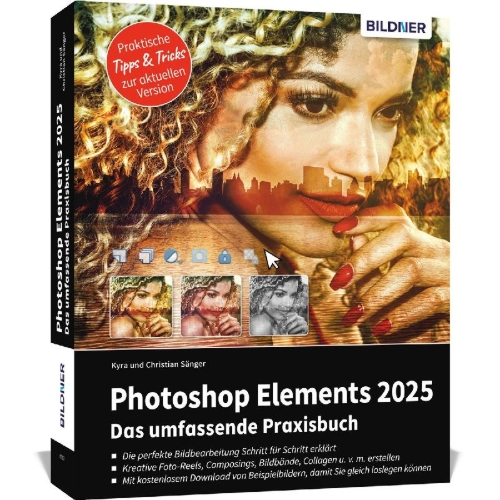 Buchcover und Innenansicht für das Buch: Photoshop Elements 2025 - Das umfangreiche Praxisbuch