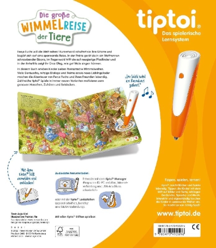 Buchcover und Innenansicht für das Buch: tiptoi® Die große Wimmelreise der Tiere