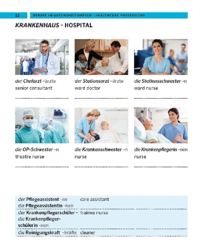 Buchcover und Innenansicht für das Buch: PONS Bildwörterbuch Deutsch für Pflegekräfte