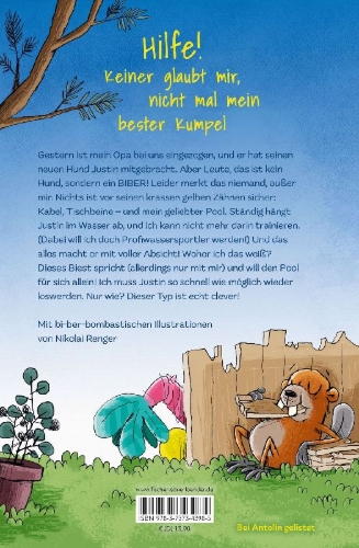 Buchcover und Innenansicht für das Buch: Biber Justin. Auf der dunklen Seite des Pools