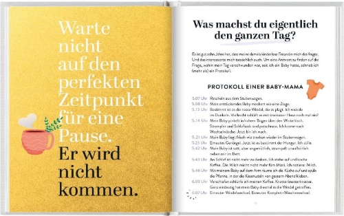 Buchcover und Innenansicht für das Buch: Selfcare für frischgebackene Mamas