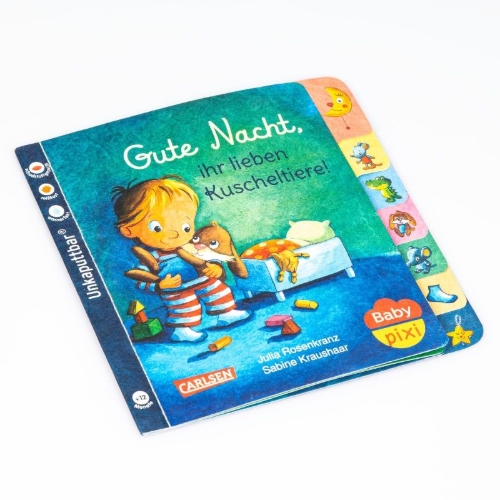 Buchcover und Innenansicht für das Buch: Baby Pixi (unkaputtbar) 73: Gute Nacht, ihr lieben Kuscheltiere!