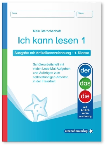 Buchcover und Innenansicht für das Buch: Ich kann lesen 1 und 2 - Ausgabe mit Artikelkennzeichnung für die 1. und 2. Klasse